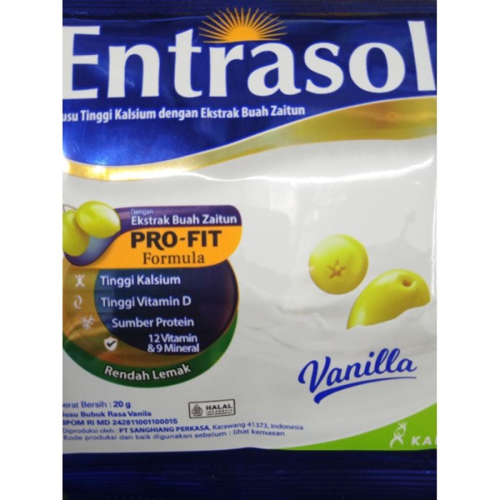 

(TopSeller) susu bubuk entrasol rasa vanilla per renceng isi 10 sachet