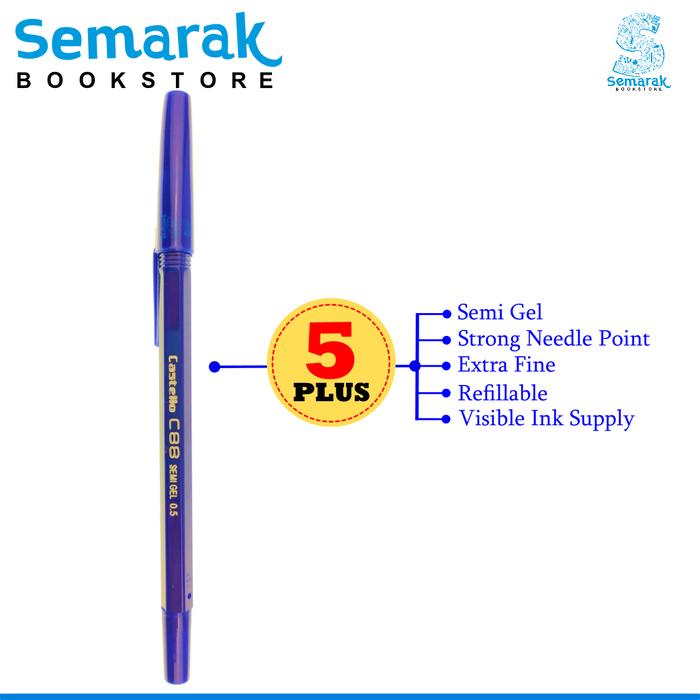 

Standard Castello C88 Pulpen Semi Gel 0.5 - Hitam/Biru [1 Pack / 12 + 1 Pcs]