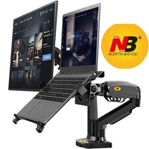 bracket monitor meja double Arm NBF160 dan Tray Laptop Breket Monitor