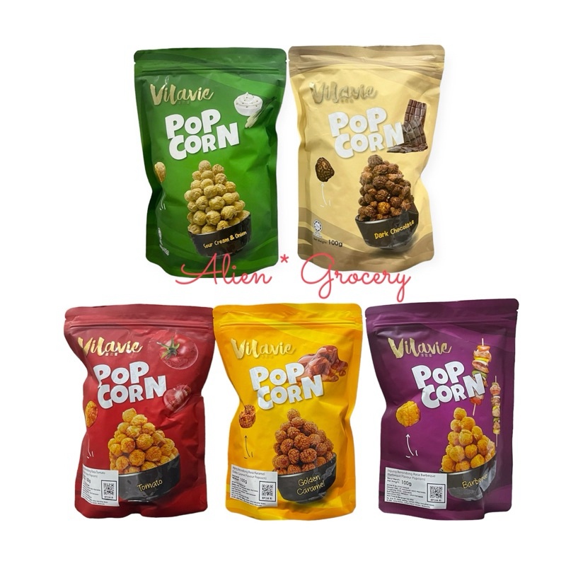 A Vilavie Popcorn Golden Caramel Karamel Tomato Tomat Bbq Barbeque Chocolate Coklat Sour Cream Onion