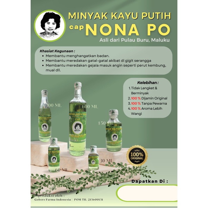 MINYAK KAYU PUTIH AMBON CAP NONA PO 600 ML / MINYAK KAYU PUTIH NONA PO