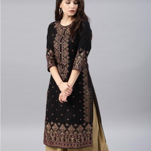 Laqueens Vishudh Black Kurta Kurti India Atasan Wanita Remaja Tunik Dress Kondangan Hitam Katun