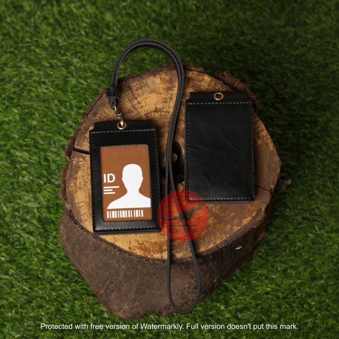 

pintar- Name Tag Kulit FRONT HITAM Lanyard Magnet Id Card Holder Koper Pegawai