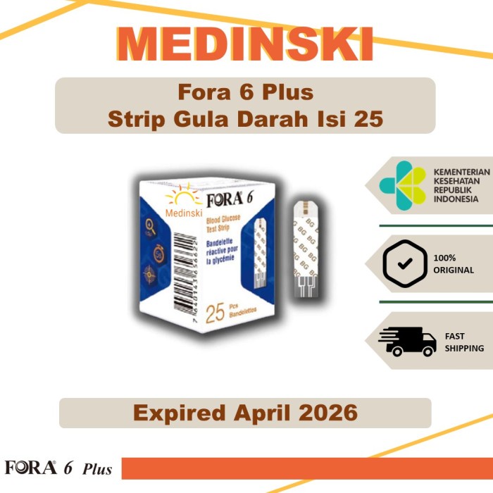 Strip Gula Darah Fora 6 Isi 25 Stik Uji Tes Cek Blood Glucose Gds