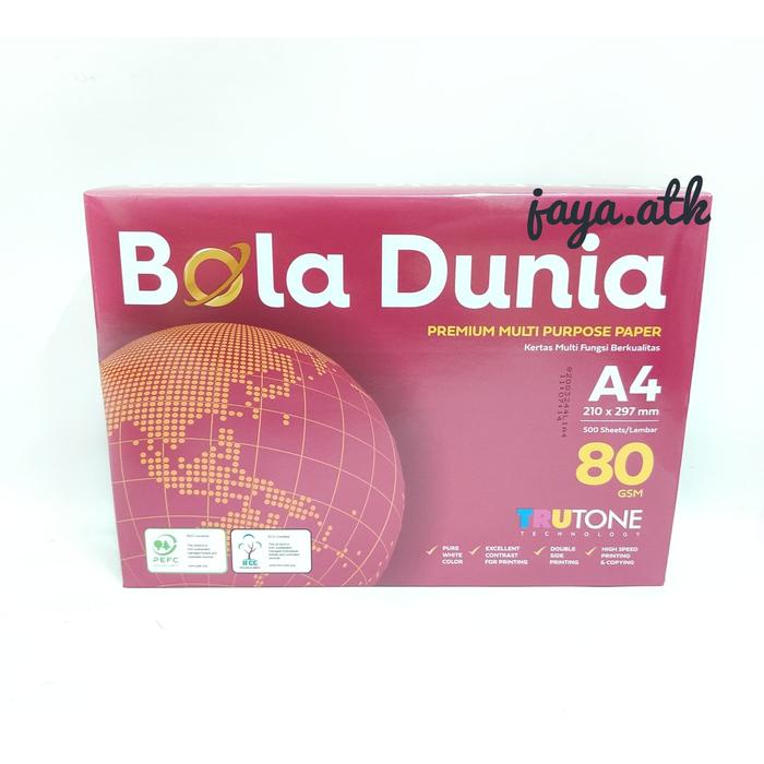 pintar-  KERTAS HVS A4 80GSM TEBAL BOLA DUNIA 1 RIM 500 LEMBAR KERTAS FOTOKOPI