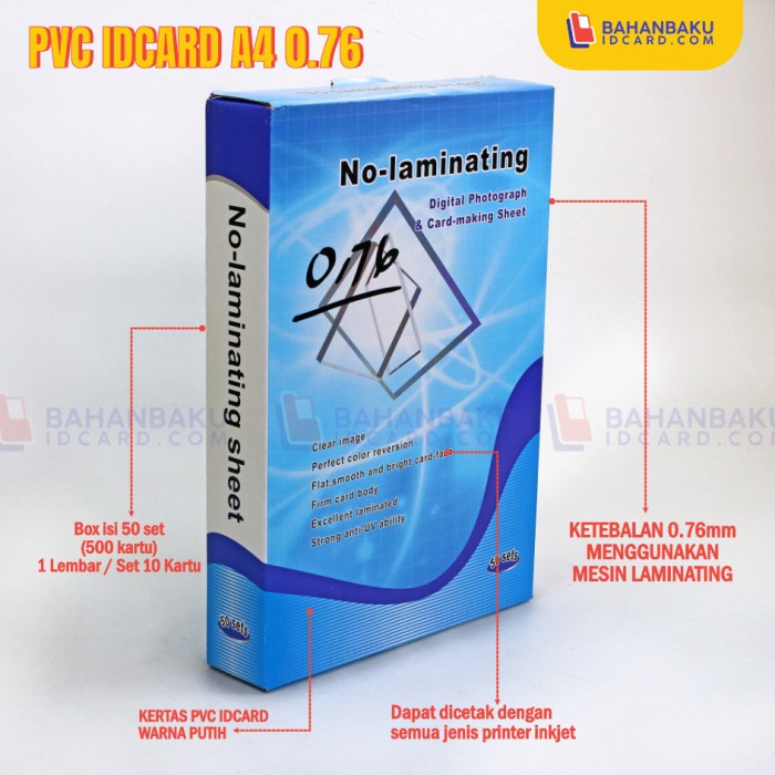 

pintar- Pvc Instan Inkjet putih ukuran A4 tebal jadi 0.96mm isi 50set per pack