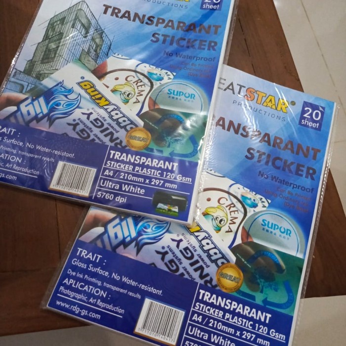 

pintar- Stiker Plastik Transparan A4 Transparant Sticker Plastic 120Gsm