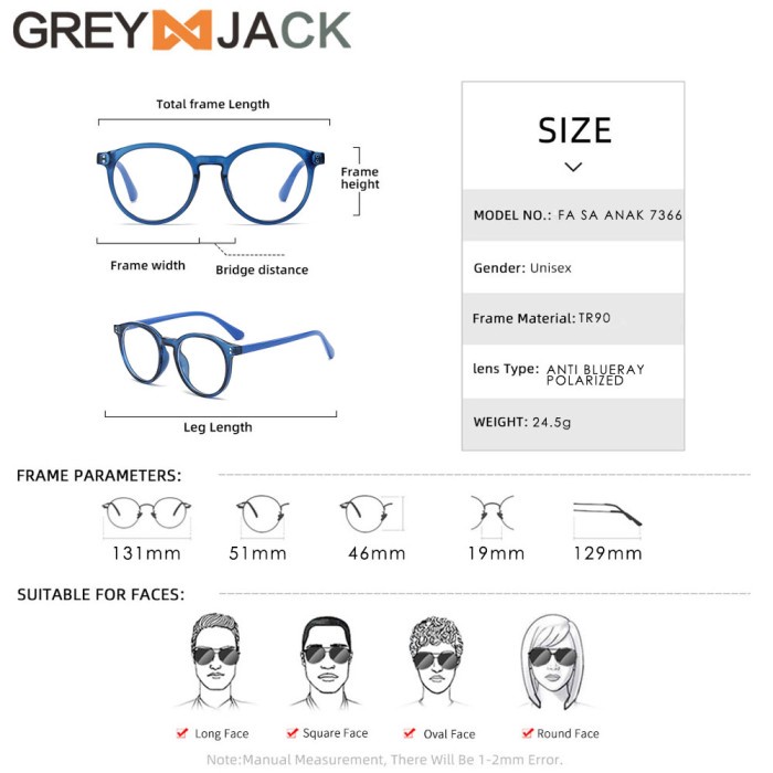 GREY JACK KACAMATA ANAK ANTIRADIASI BLUERAY FREE CLIPON POLARIZED 7366