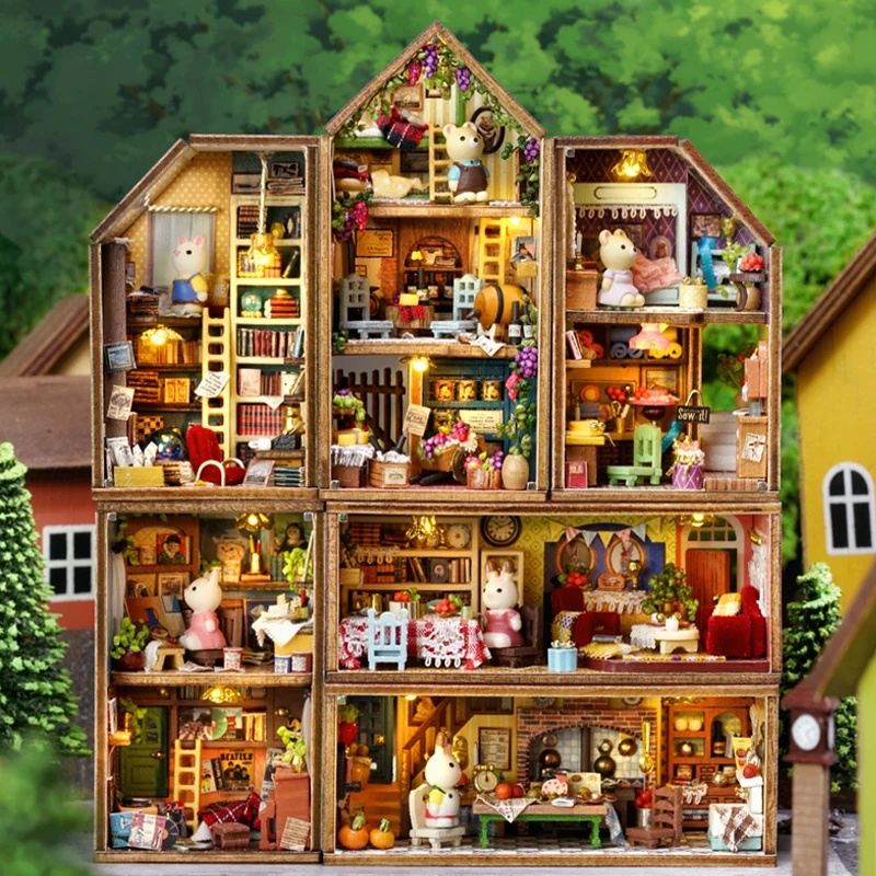 Case Wooden Miniature Doll House DIY maiso Handmade Assembly Model Building Kit 3D Puzzle Toy
