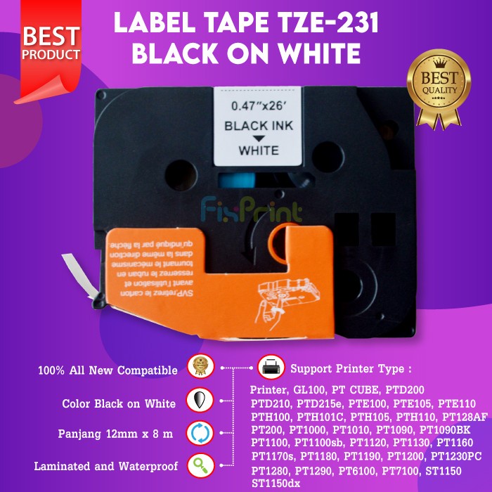 

pintar- TZE-231 Label Tape 12MM Black On White TZe231 Printer Casette