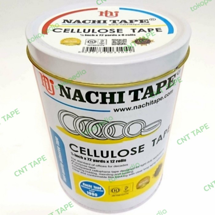 

pintar- cellulose tape nachi 12mm x 72 yard selotip kaleng (isi 12 roll)