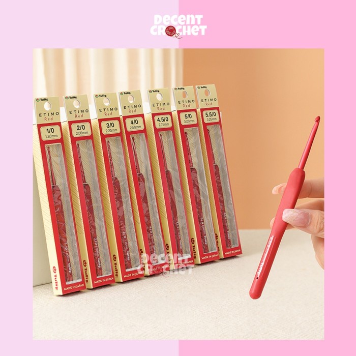 

SATUAN Hakpen TulipETIMO RED CrochetHooks+Cushion Grip Ukuran 1-10.5