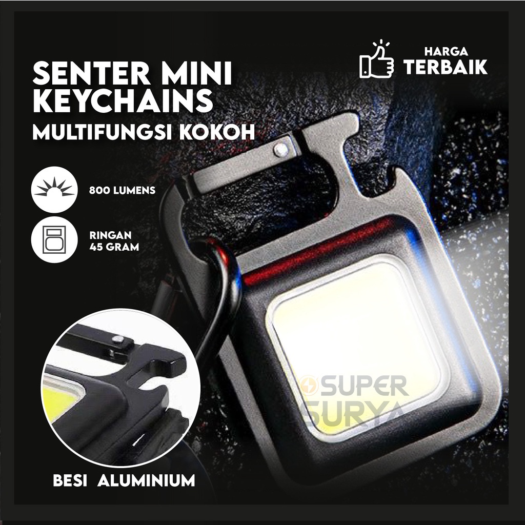 SENTER MINI LED COB GANTUNGAN KUNCI BESI LAMPU KECIL KEYCHAIN CAMPING ALUMUNIUM CAS USB TYPE-C
