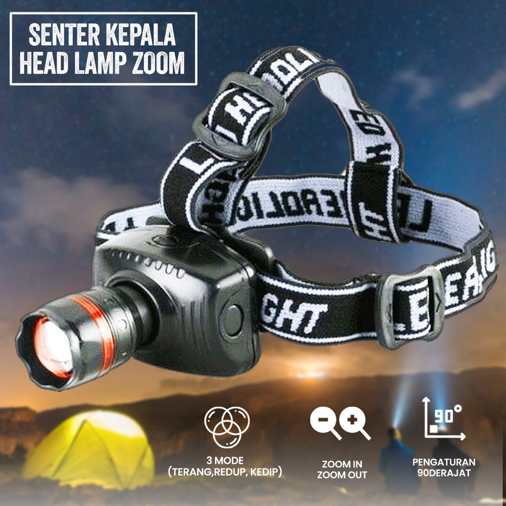 SENTER KEPALA HEAD ZOOM - HEADLAMP WATERPROOF - HEAD LAMP ZOOM WATERPROOF