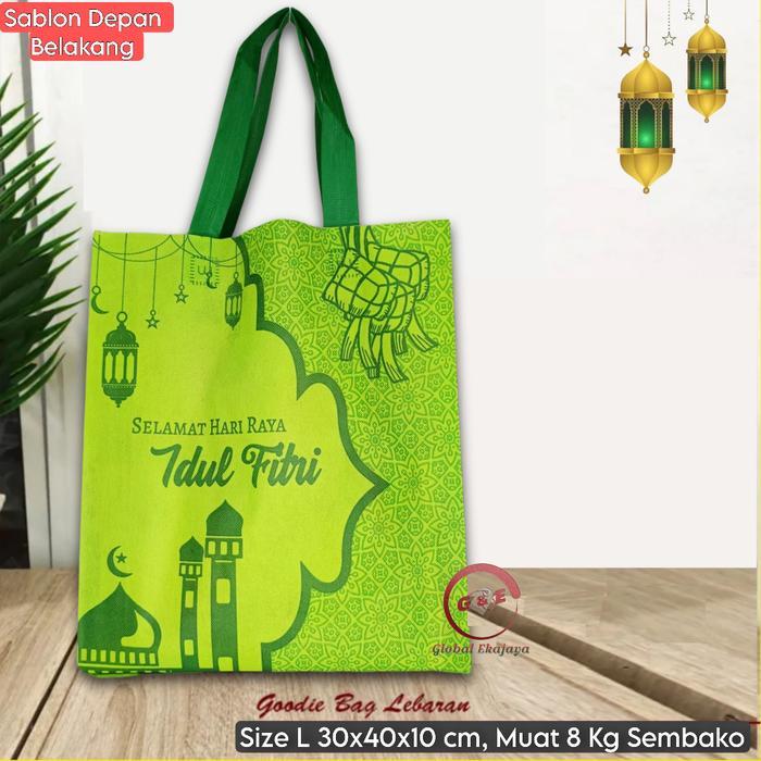 

party- Lusinan 12 Pcs Tas Kain Lebaran Idul Fitri 30x40x10 Goodiebag Kantong Totebag Hampers