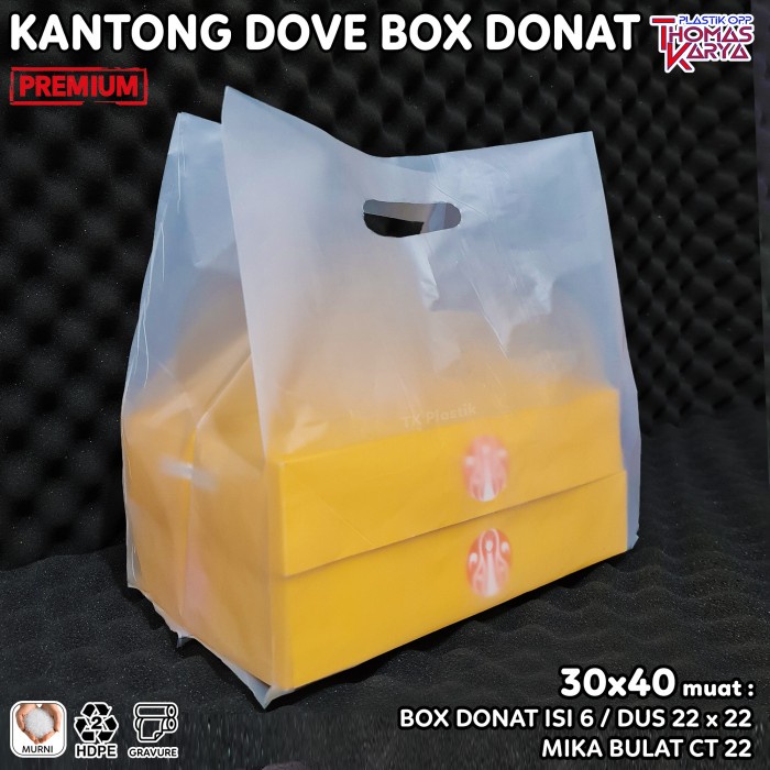 

party- Kantong Plastik Dove 30x40 POLOS muat Box Donat Isi 6 / Box Nasi 22x22