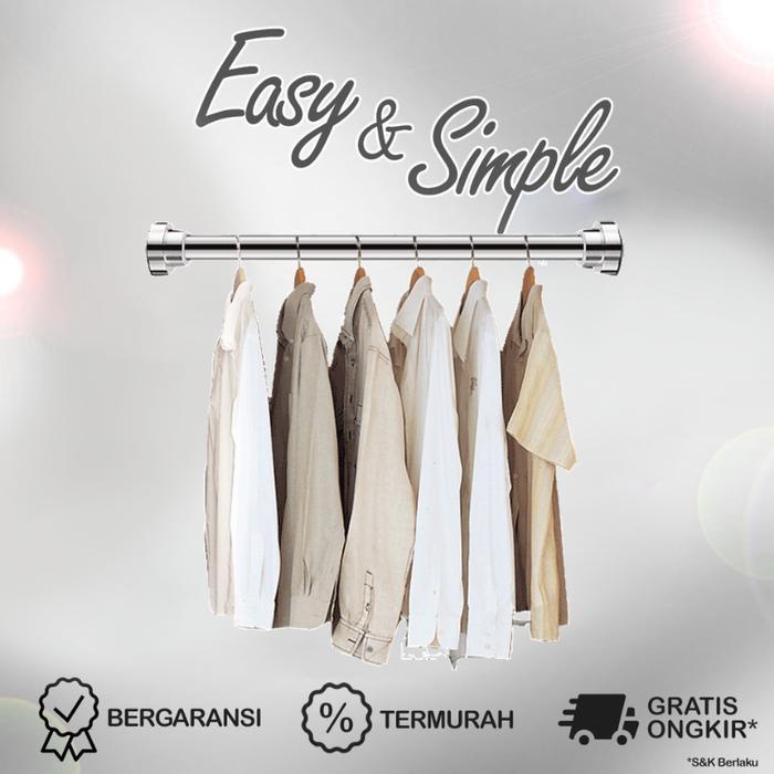 PREMIUM ES Tiang Gantungan Pakaian Serbaguna Teleskopik Besi Stainless Steel Tiang Gantungan Baju