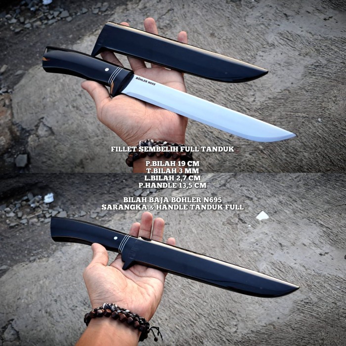 PREMIUM Pisau Daging Custom Bohler N695 Full Tanduk Kerbau