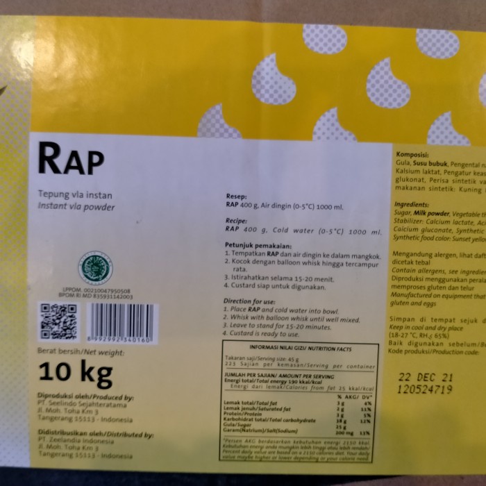 

Lezat- zeelandia Rap instant 10kg