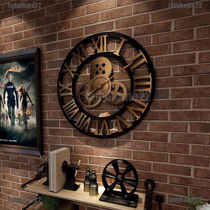 BERGARANSI Lh Jam Dinding Desain Roda Gigi Gaya Industrial Retro Untuk Dekorasi