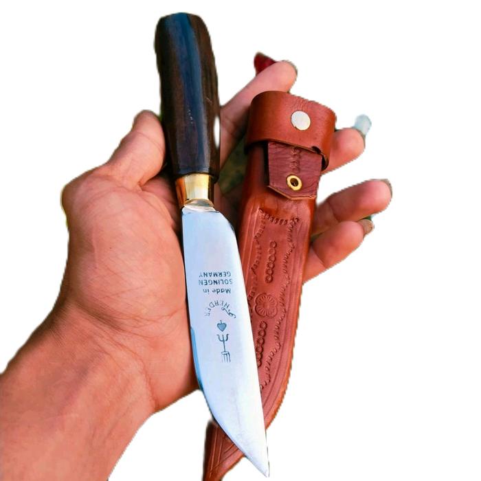 PREMIUM Pisau Dapur Daging Iris PB 10 cm dengan Gagang Kayu Sono Keling dan Sarung Kulit Sapi Asli