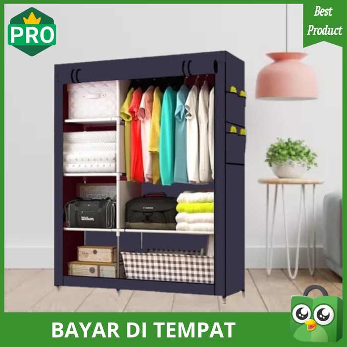 PREMIUM Lemari Kain Rangka Besi Portable Lemari dengan gantungan baju