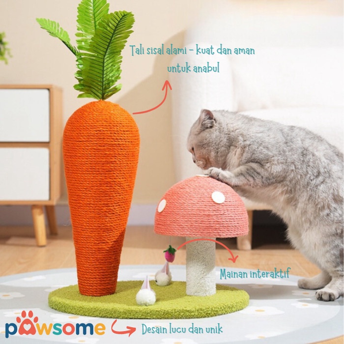 PREMIUM PAWSOME Garukan kucing bentuk wortel, tempat cakaran kucing, tersedia 4 varian