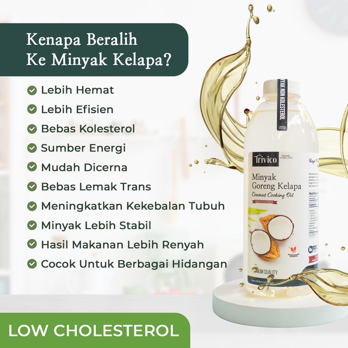 

Lezat- TRIVICO COCONUT COOKING OIL 1 LITER / MINYAK GORENG KELAPA MURNI 100%