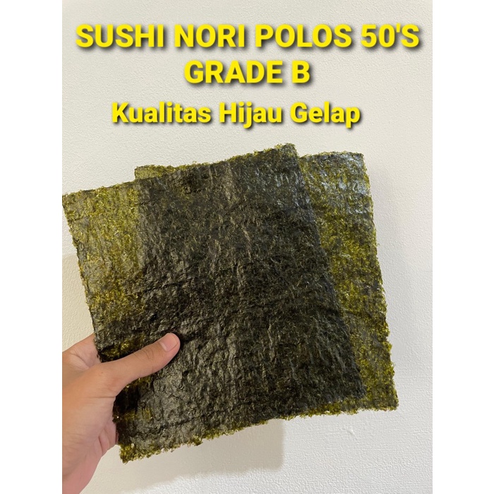 

SUSHI NORI 50 LEMBAR POLOS HALAL RUMPUT LAUT PANGGANG ROASTED SEAWEED 21X19 CM - NORI KEMASAN POLOS