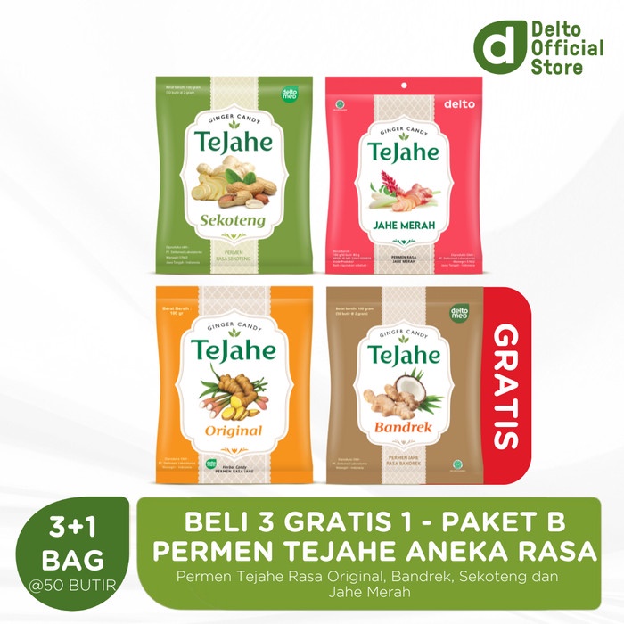 

[BELI 3 GRATIS 1] Paket B - 3X Permen Bag 50 Tejahe Aneka Rasa (Tejahe Original, Jahe Merah,