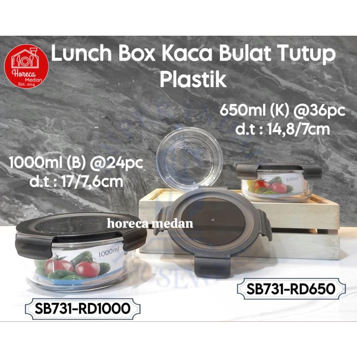 Lunch Box Kaca Oven Microwavable / Glass Food Container Wadah Kedap Udara Tutup Plastik Terlaris