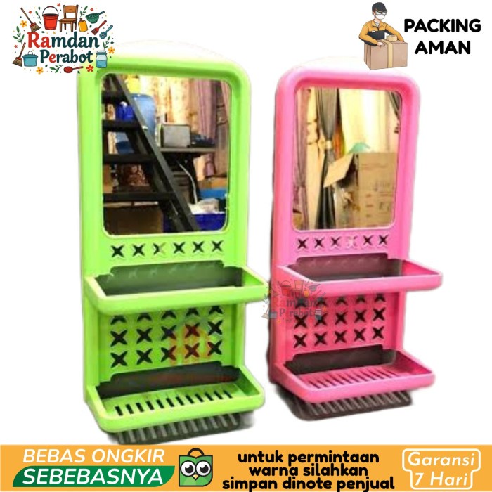 Rak Kamar Mandi Plastik + Cermin / Rak Sabun / Rak Shampo + Cermin
