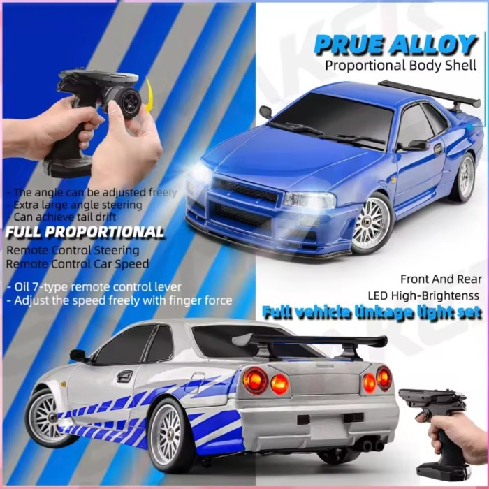 Ready Mobil Rc Drift 1:18 Ld1899 Drift Rwd Nissan Skyline Gtr R34 ,Body Diecast,Full Propo,Gyro,