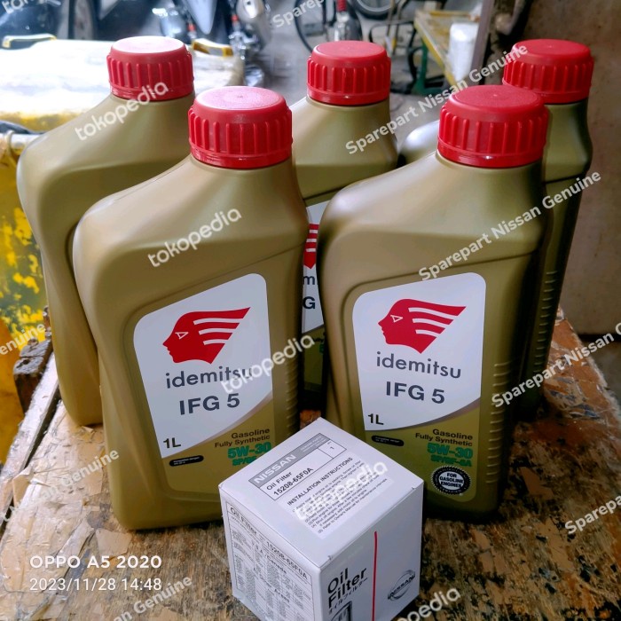 5W-30 FULL SYNTHETIC IDEMITSU PAKET OLI 5 LITER + FILTER OLI NISSAN ORIGINAL