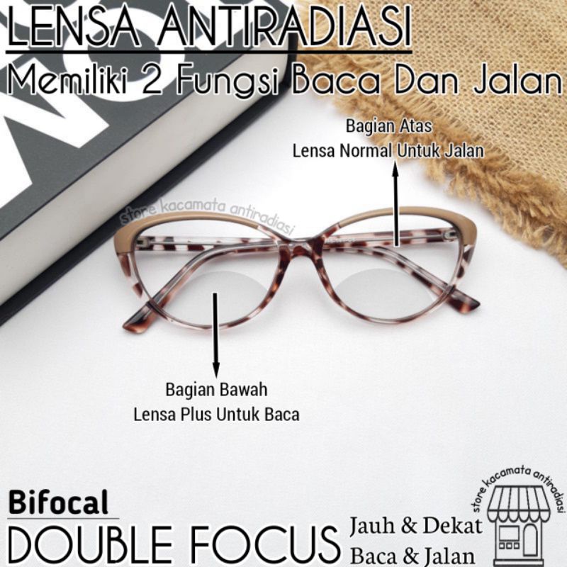 TrendyGaya- Frem Kacamata Plus Baca Dan Jalan Wanita Kacamata Double Fokus Jauh Dekat Kacamata Plus