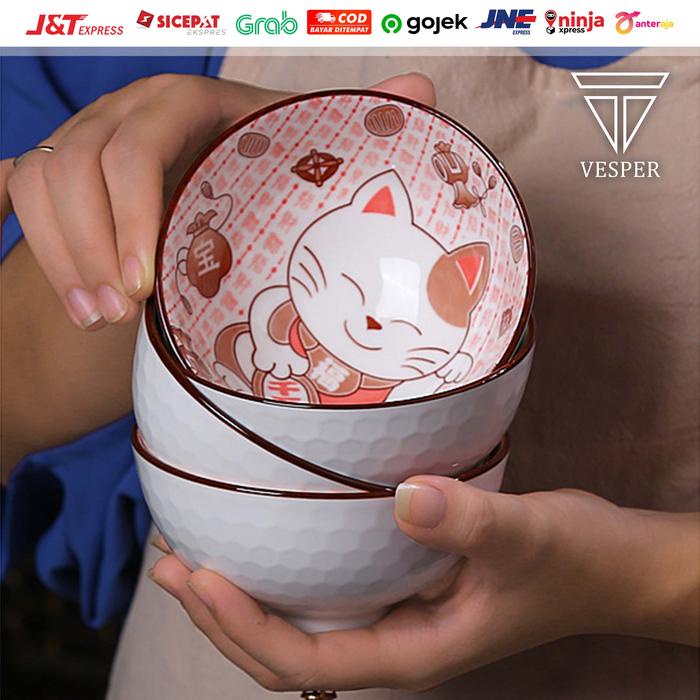 CUCI GUDANG.. HAMPERS GIFT BOX MANGKOK KERAMIK KUCING / JAPANESE LUCKY CAT BOWL SET
