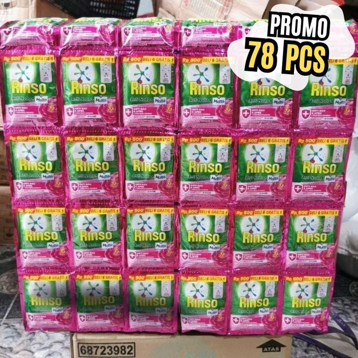 JTTOP" PROMO 78 SACHET RINSO RENCENG 20ML ANTI NODA + MOLTO ROSE
