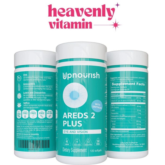 Upnourish Areds 2 Plus For Eye 120 Softgels Lutein Zeaxanthin Saffron