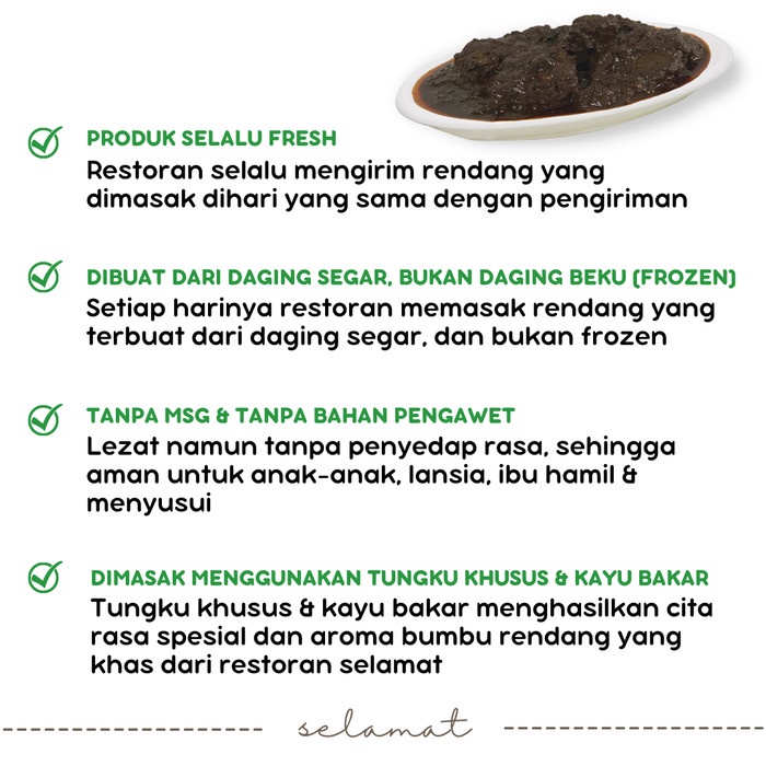 

Hot Sale Rendang Selamat Asli Padang 1 Kg Tanpa Msg Dan Bahan Pengawet Original