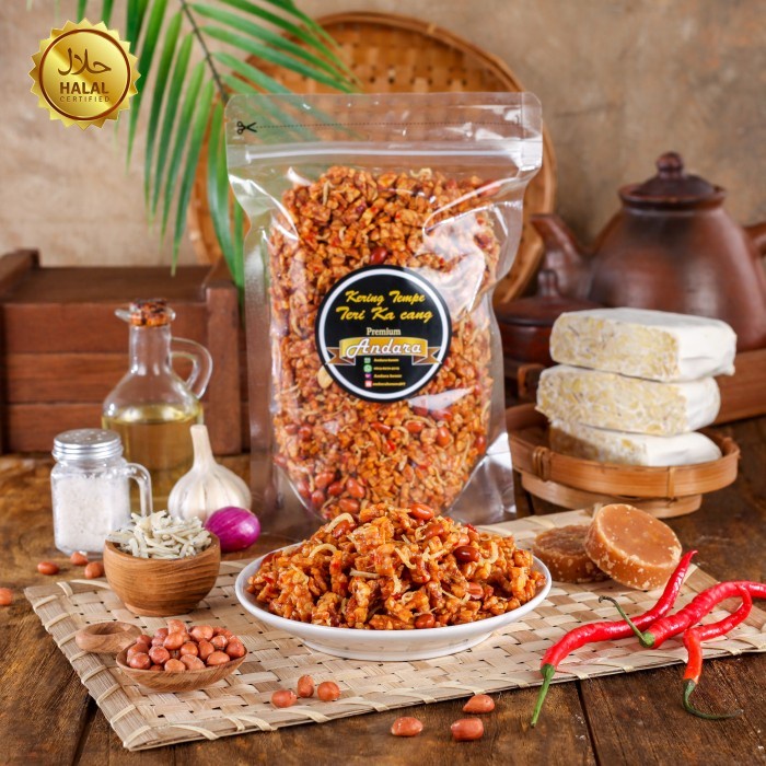 

(TopSeller) kering tempe teri kacang pedas manis gurih tanpa MSG 550gram