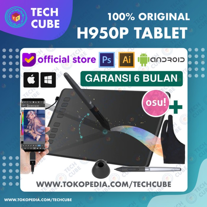 Huion H950P Digital Drawing Pen Tablet Gambar Design Alt H640P Hs611