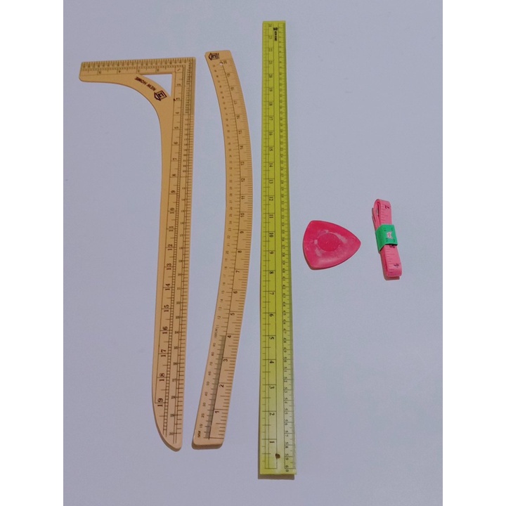 penggaris set kumplit 5 item untuk pola jahit/ penggaris besar siku+penggaris besar lurus +penggaris