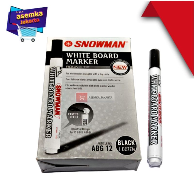 

Spidol Whiteboard Papan Tulis Snowman Abg12 Grosir 12Pcs