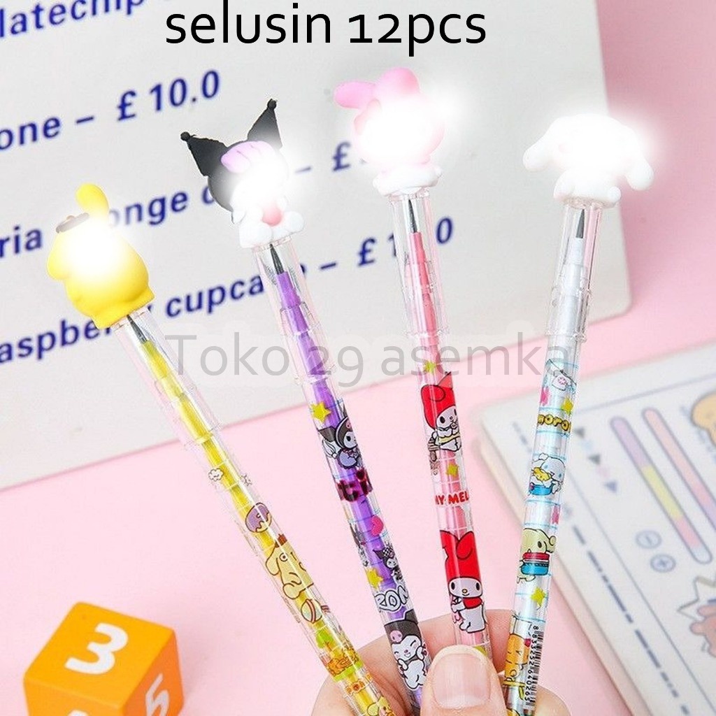 

12Pcs-Selusin Pensil Sanrioo Unik Pensil Susun Bensia Peluru Pencil Karakter Pensil Susun Sanrioo
