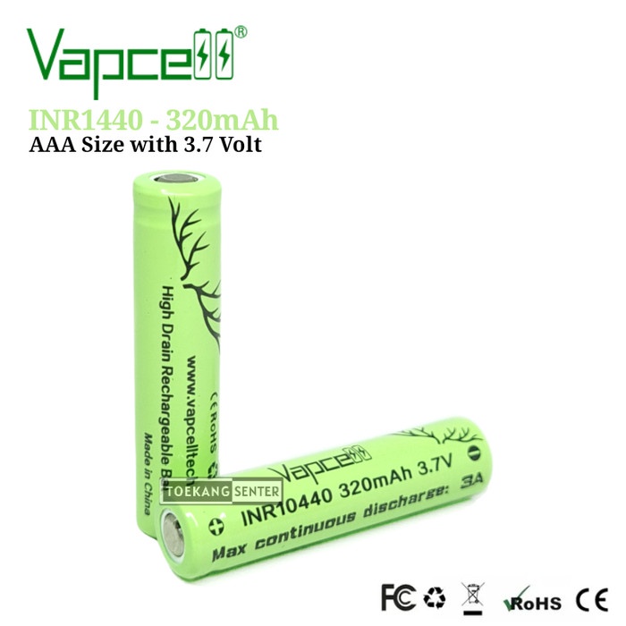 Lengkap- VAPCELL BATERAI 10440 AAA 320mAh 3.7 VOLT SENTER LED MINI