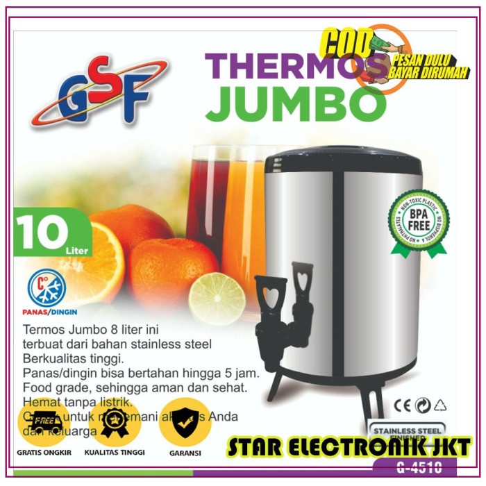 MacamKita- Thermos Air Panas / Dingin Kapasitas Jumbo 10 Liter GSF G-4510