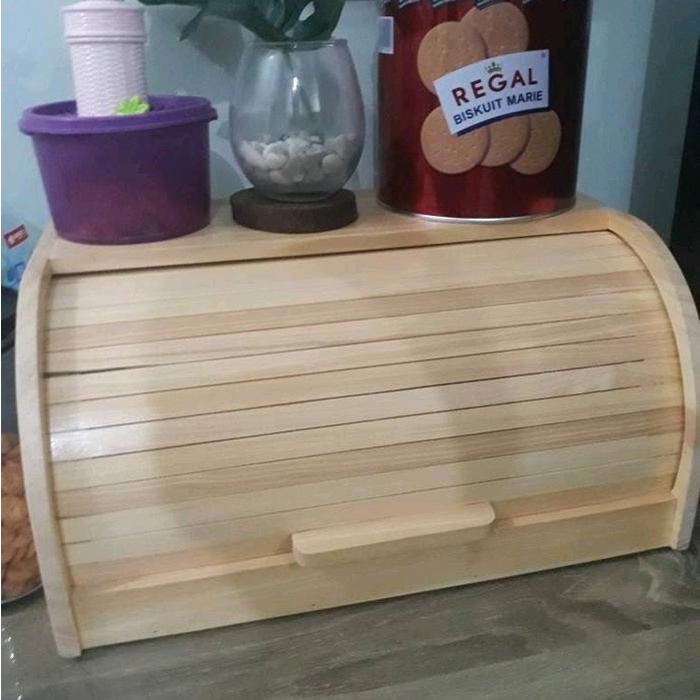 (Expert) Bread Box tempat penyimpanan roti serbaguna tutup setengahl Kayu