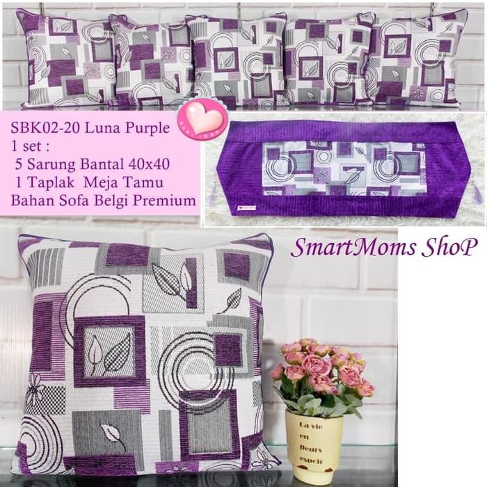 murah- SARUNG BANTAL SOFA KURSI SHABBY CHIC MINIMALIS / PAKET SBK SET 40X40 LUNA UNGU Bunga