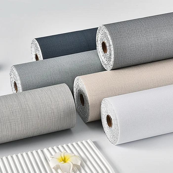 (Expert) Wallpaper Dinding Linen Foam Tebal Bahan Foam XPE Dengan Serat Linen