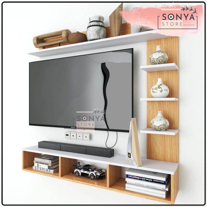 RAK TV DINDING MINIMALIS MODERN DEKORASI MEJA GANTUNG SUSUN SERBAGUNA